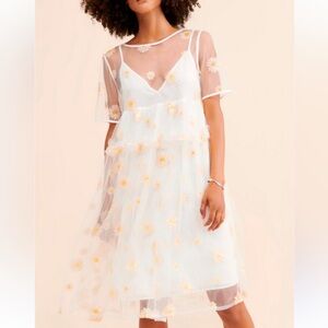 Sister Jane White Floral Mesh Mini Dress